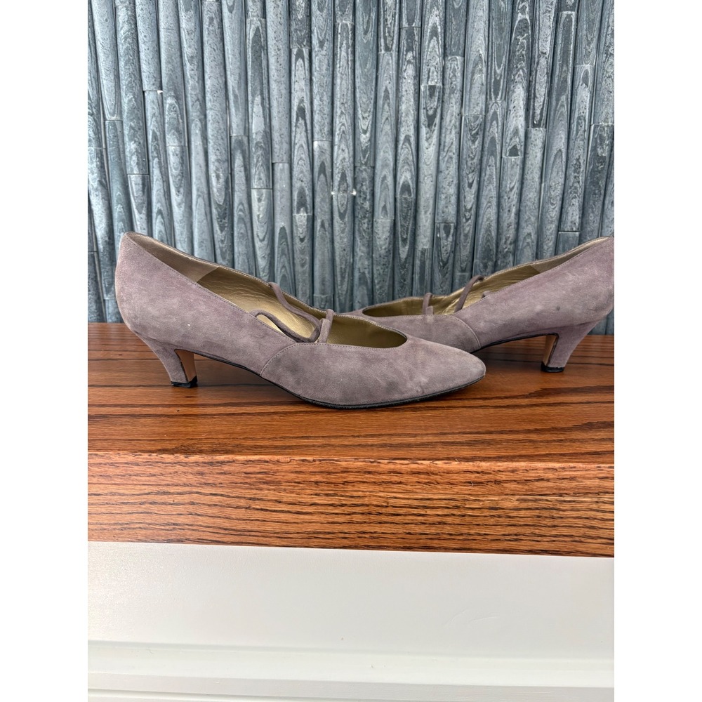 Bally Gray/Purple Suede Crisscross Strap Kitten Heels Made in Italy